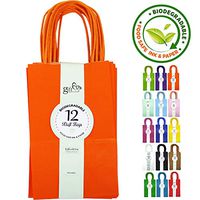 12CT Small Orange Biodegradable, Food Safe Ink & Paper, Premium Quality Paper (Sturdy & Thicker), Kraft Bag with Colored Sturdy Handle (Orange, Small 12CT)