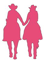 Home Grown Claremore Couple Riding Horses - Vinyl Sticker Decal - 4" Width X 5.5" Height (Pink)