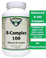 AlchePharma Balanced B Complex 100 with Choline, PABA and Inositol, 250 Capsules. (Preservative Free)