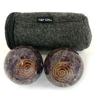 Top Chi Amethyst Orgonite Baoding Balls with Carry Pouch for Hand Therapy, Exercise, and Stress Relief (Large 2 Inch)