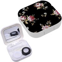 Portable Contact Lens Case Box Travel Kit Mirror + Bottle + Tweezers Container Holder [ Flowers Fills ]