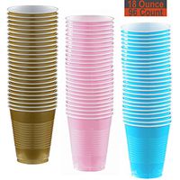 18 oz Party Cups, 96 Count - Gold, Light Pink, Aqua - 32 Each Color