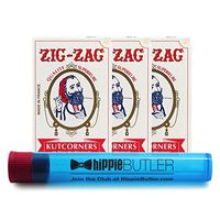 Zig Zag White Single Wide Cut Corners Rolling Papers (3 Packs) with Hippie Butler KewlTube