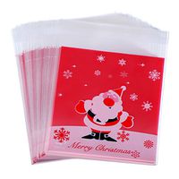 Sumind 100 Pieces Christmas Candy Bags Self-Adhesive Cellophane Treat Bags for Candy Cookie Biscuits, 10 by 10 cm (Red)