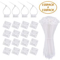 150 Pack Cable Tie with Mounts - Roctee 8'' Nylon Self-Locking Wire Ties & 1.1" x 1.1" Adhesive Screw Hole Zip Ties Mounts, Professional Grade, UV Resistant(White)