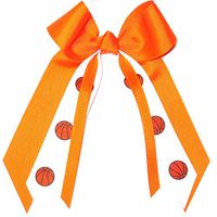 Sublimation Specialties Basketball Small Hair Bow - Made in the USA, Orange, White Pony Band