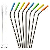 COMOOO Reusable Stainless Steel Straws,Metal Drinking Straws With Colorful Silicon Tips & Carry Bag,Cleaning Brushes For Yeti/Ozark/Rtic/Arctic 20/30oz (10.5 inch":8 bent)