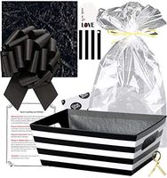 Gift Basket Making Kit Do It Yourself DIY Build Your Own Gift Basket Matching Supplies Market Tray Basket Cellophane Bag Shredded Crinkle Paper Ribbon Pull Bow (Black and White Stripe, X-Large)