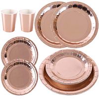 Rose Gold Disposable Paper Plates Cups Set;48 Pcs 9" Dinner Plates,48 Pcs 7" Dessert Plates,48 Pcs 9 Oz Paper Cups;Tableware Sets For Birthday,Graduation,Wedding,Baby Shower,Party