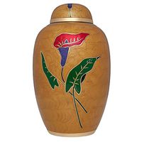 Yellow Tulip Flower Funeral Urn - Cremation Urn for Human Ashes - Hand Made in Brass - Suitable for Cemetery Burial or Niche- Large Size fits Remains of Adults up to 200 lbs- Cala Yellow Model