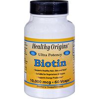 Healthy Origins Ultra Potency Biotin - 10,000 mcg - 60 Vegetarian Capsules - Gluten Free - Supports Healthy Hair, Skin and Nails