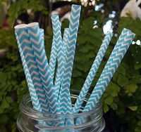 PaperLanternStore.com Turquoise Chevron Patterned Party Paper Straws (12 Pack)