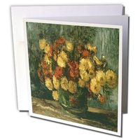 3dRose Picture of Van Gogh Painting Bowl with Chrysanthemums Greeting Cards, 6 x 6 Inches, Set of 6 (gc_119480_1)