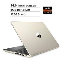 HP Pavilion 2019 Newest 14 Inch Premium Laptop - AMD Ryzen 3 3200U 2.6GHz up to 3.5GHz, AMD Radeon Vega 3, 8GB DDR4 RAM, 128GB SSD, HDMI, WiFi, Bluetooth, Windows 10 Home S, Gold