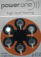 Power One High Level Hearing Zinc Air Batteries p312 / PR41 /1.4 V / 6 per Package