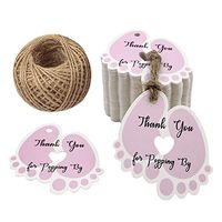 Baby Shower Tags,100 Pcs Thank You Gift Tags,Thank You for Popping by Tags with 100 Feet Jute Twine (Pink)