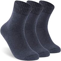 Facool Men's Women's Cotton Diabetic Crew Socks with Seamless Toe, Non-Binding Top, Cushion Sole 3 Pairs Black/Grey XL Size