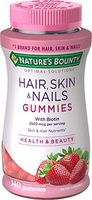 Hair Skin and Nails Vitamins with Biotin & Vitamin C by Nature's Bounty Optimal Solutions, Hair Skin and Nails Gummies - Strawberry Flavored, 140 Gummies