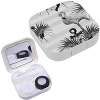Portable Contact Lens Case Box Travel Kit Mirror + Bottle + Tweezers Container Holder [ Beautiful Tropical ]