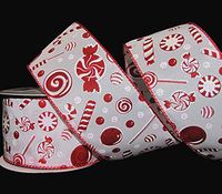 10 Yards Christmas Iridescent Glitter Red White Peppermint Candy Wired Ribbon 2