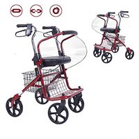 Lightweight  Travel Walker 4 Wheels Shopping Trolley ,Fold Up Removable Back Support, and Padded Seat,Seniors Rollators Limited Mobility Aid,Red