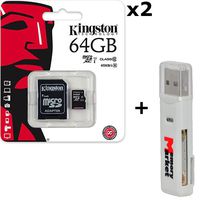 2 PACK - Kingston 64GB MicroSD XC Class 10 UHS-1 TF MicroSDHC TransFlash 45MB/s Read High Speed Memory Card SDC10G2/64GB LOT OF 2 with SD Adapter and MemoryMarketMicroSD & SD Memory Card Reader