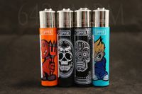 4 New Refillable Original Clipper Lighters Skulls Design