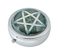 Halulu Pentagram Custom Fashion Round Glass Pill Case 2.1 Inch Tablet Holder Storage Bag Wallet