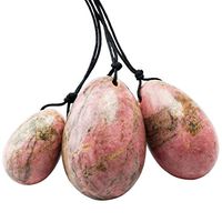 mookaitedecor Rhodonite Yoni Eggs Set of 3, Predrilled with Unwaxed String, Massage Stones for Women to Strengthen Pelvic Floor Muscles with Velvet Pouch