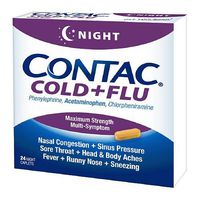 Contac Night Cold + Flu Maximum Strength Caplets 24 Each(Pack of 2)