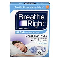 Breathe Right Nasal Strips to Stop Snoring, Drug-Free, Clear for Sensitive Skin, 30 count