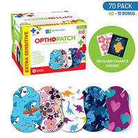 Kids Eye Patches - Fun Boys & Girls Design-60+10 Bonus Latex Free Hypoallergenic Cotton Extra Sensitive Adhesive Bandages for Amblyopia & Cross Eye-3 Reward Chart Posters- OpthoPatch by Defined Vision