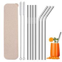 LING-EU Stainless Steel Straws Reusable Drinking Straws With Storage Case Set (Beige, 7+2)