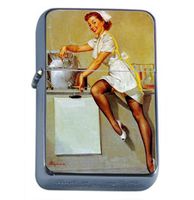 Pin Up Redhead Sexy Nurse Windproof Refillable Flip Top Oil Lighter with Tin Gift Box D-236
