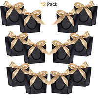 Gift Bags with Handles- WantGor 8.6x6.3x2.7inch Paper Party Favor Bag Bulk with Bow Ribbon for Birthday Wedding/Bridesmaid Celebration Present Classrooms Holiday(Matte Black, Extra Small- 12 Pack)