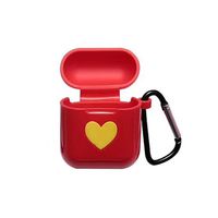 Sikye Premium Silicone Case Full Protective Cover Skin for Airpods Case - Anti-Lost Carabiner, Heart Design,Velantine's Gift for Her (Red)
