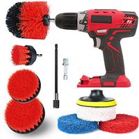 Drill Brush Attachment Set All Purpose Power Drill Attachments, Power Scrubber Brush Cleaning Kit for Cleaning Grout, Tile, Counter, Shower, Floor, Kitchen, Fits Most Drills (Red)