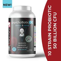 Probiotic Supplement for Mood with FOS Prebiotics, Eases Anxiety, Stress, & Depression, with Chamomile, Jerusalem Artichoke, Slippery Elm Bark, & Passionflower, PsychoBiotic-10 Strains, 60 Ct.