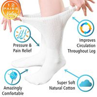 Diabetic Crew Socks – Breathable Cotton Socks – Loose Fitting Comfortable Sock – Non Binding Top Design – Improve Foot Circulation – Painful Swollen Feet Relief (White (12 Pair), 9 to 11)