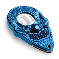 CIGARLOONG Cigar Cutter Blue Stainless Steel Double Sharp Blade Carved Skull Pattern Guillotine