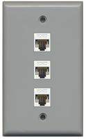 RiteAV 1 Gang 3 Port Cat5e Wall Plate - Gray