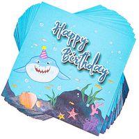 Shark Happy Birthday Party Paper Napkins (6.4 in, 100 Pack)