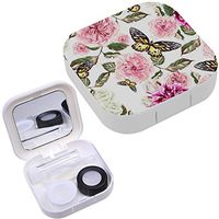 Portable Contact Lens Case Box Travel Kit Mirror + Bottle + Tweezers Container Holder [ Beautiful Watercolor Flowers Rose ]