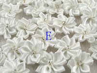 50pcs Satin Nine Plus Drill Ribbon Flowers with Appliques Craft DIY Wedding (E)