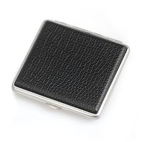 Leather Metal Cigarette Case Holder Box for 20 Regular Size Cigarettes (Black)