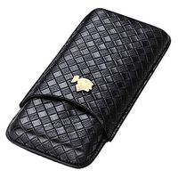 Portable Cigar Case with Stainless Steel Cigar Cutter Black Leather Case