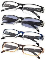 4-pack Rectangular Reading Glasses with Spring Hinges Includes Sunshine Readers +1.25