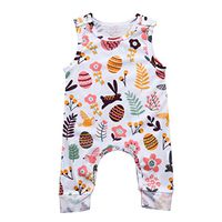 Sunbona Toddler Newborn Baby Boys Girls Easter Eggs Letter Print Sleeveless Romper Jumpsuit Pajamas Outfits Clothes (White, 6M(3~6months))