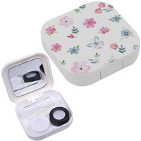 Portable Contact Lens Case Box Travel Kit Mirror + Bottle + Tweezers Container Holder [ Floral Watercolor Flowers ]