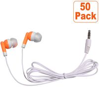Wholesale Earbuds Bulk Headphones Individually Bagged 50 Pack For Iphone, Android, MP3 Player For Schools, Libraries, Hospitals (Orange)